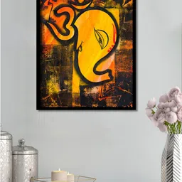 Art Street Black & Orange Ganesha Framed Canvas Wall Art-30