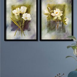 Art Street Set Of 2 White & Green Flower Pots Framed Canvas Wall Art-5