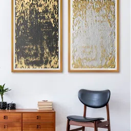 999Store Set Of 2 Gold-Toned & Grey Rustic Canvas Wall Art-14