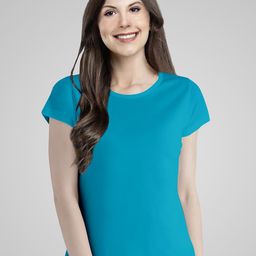 Pootlu Women Turquoise Blue Solid T-shirt-image-61