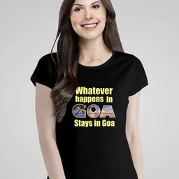 Pootlu Women Black Typography Printed Cotton T-shirt-image-75