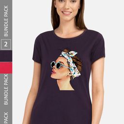 CHOZI Pack Of 2 Graphic Printed Short Sleeves Pure Cotton T-shirt-image-116