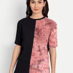 COLOR CAPITAL Women Black & Red Tie and Dye Dyed Pure Cotton T-shirt-6