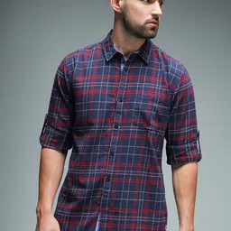 High Star Standard Tartan Checked Pure Cotton Casual Shirt-image-72