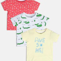 MINI KLUB Boys Pack Of 3 Conversational Printed Pure Cotton Casual T-shirt-97