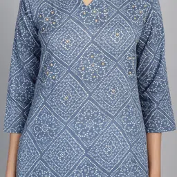 Rajnandini Women Bandhani Printed Regular Beads and Stones Pure Cotton Kurta with Trousers & With Dupatta image 2