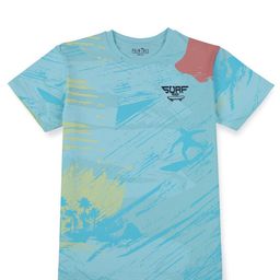 Palm Tree Boys Blue Striped Applique T-shirt-image-45