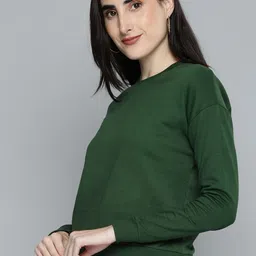 HERE&NOW Women Green Drop Shoulder Sweatshirt-picture-18