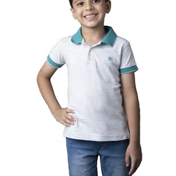GREENDIGO Boys Grey & Blue Polo Collar Organic Cotton Applique T-shirt-image-97