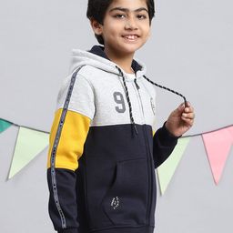 Monte Carlo Boys Colourblocked Cotton Hooded Front-Open Sweatshirt image 4