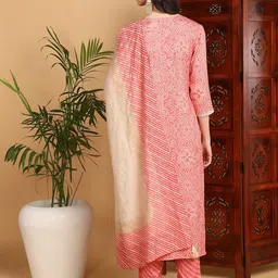 AHIKA Peach Coloured Bandhani Printed Regular Thread Work Kurta With Trousers & Dupatta image 4