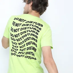 HIGHLANDER Men Lime Green Typography Printed Slim Fit Cotton T-shirt-picture-5