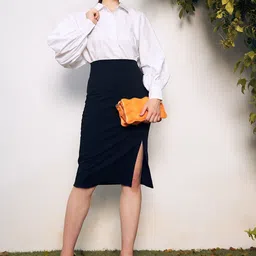 Berrylush Black Split Thigh Pencil Skirt-picture-58