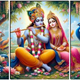 Set Of 3 Radha Krishna Wall Paintings For Living Room Gift Items Digital Reprint 12 inch x 18 inch Painting-image-57