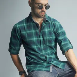 High Star Standard Tartan Checked Pure Cotton Casual Shirt-image-69