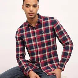 Lee Slim Fit Tartan Checked Spread Collar Long Sleeve Pocket Cotton Casual Shirt-image-99