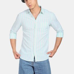 Flying Machine Slub Vertical Stripe Spread Collar Casual Shirt-picture-43