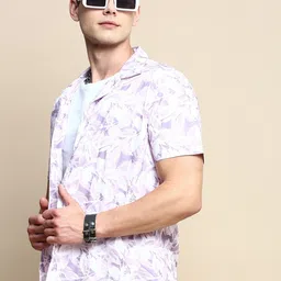 INVICTUS Club Slim Fit Floral Printed Cuban Collar Cotton Casual Shirt-32