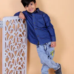 Superminis Boys Spread Collar Long Sleeves Standard Casual Cotton Shirt-image-93