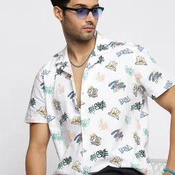 SHOWOFF Premium Typography Printed Cuban Collar Casual Cotton Shirt-image-10