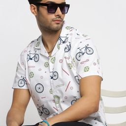 SHOWOFF Premium Conversational Printed Cuban Collar Pure Cotton Shirt-image-88