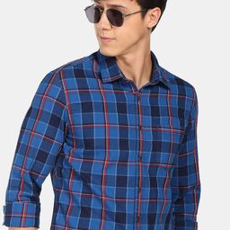 Flying Machine Tartan Check Cotton Twill Casual Shirt-image-51