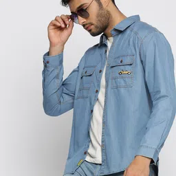SHOWOFF Comfort Cotton Denim Oversized Casual Shirt-picture-2