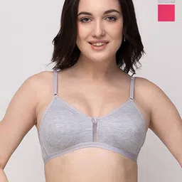 Floret Pack of 2 Grey Melange & Magenta Non-Wired Non Padded T-shirt Bras-28