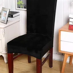 HOUSE OF QUIRK Black Velvet Stretchable & Removable Dining Table Chair Covers-image-62