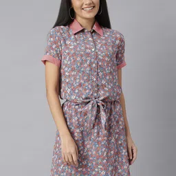 StyleStone Grey & Red Floral Printed Crepe Shirt Dress-picture-13