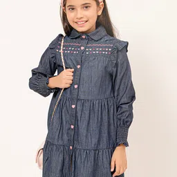 One Friday Cuffed Sleeves Cotton Denim Shirt Dress-29