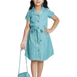 Peppermint Girls Notch Lapel Collar Roll-Up Sleeves Belted Cotton Shirt Dress-picture-31