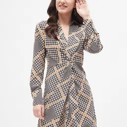 Kibo Printed Twists & Knots Crepe Shirt Dress-image-93