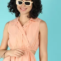 UNLIMITED Shirt Collar Sleeveless Wrap Dress-picture-31