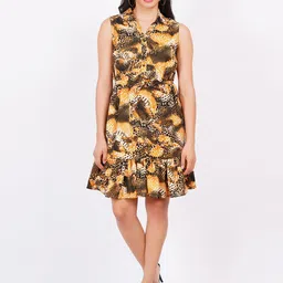 MINGLAY Shirt Collar Animal Print Shirt Dress-image-47