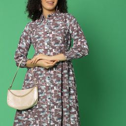 V-Mart Abstract Printed Cuffed Sleeves Shirt Collar Cotton Shirt Dress-picture-6