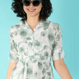 V-Mart Floral Printed Shirt Collar Belted Tiered Fit & Flare Dress-image-40
