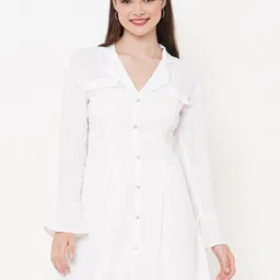 MISH White Bell Sleeves Shirt Mini Dress-image-53