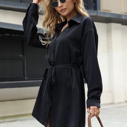 StyleCast Women Solid  Shirt Collar Long Sleeves Above Knee Shirt Dress-image-36