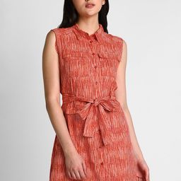 Allen Solly Woman Striped Shirt Collar Sleeveless Belted Shirt Dress-image-10