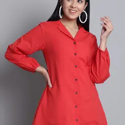 Enchanted Drapes Puffed Sleeves Pure Cotton Shirt Style Mini Dress-46