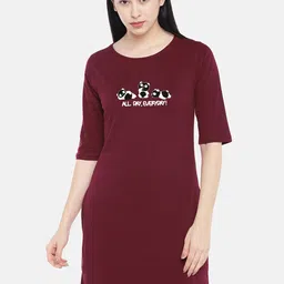 STATUS MANTRA Maroon Print T-shirt Dress-image-48