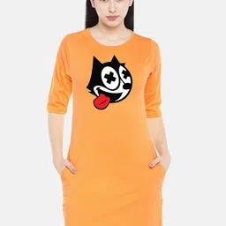 STATUS MANTRA Graphic Print Pure Cotton T-shirt Dress-image-13