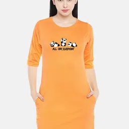 STATUS MANTRA Yellow Print T-shirt Dress-image-42