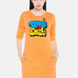 STATUS MANTRA Typography Printed Pure Cotton T-Shirt Dress-image-100
