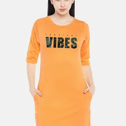 STATUS MANTRA Yellow Print T-shirt Dress-image-43