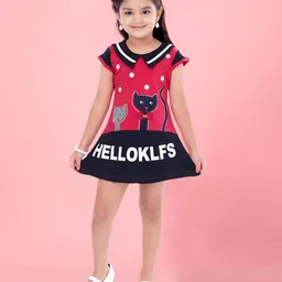 Aarika Girls Typography Printed Cap Sleeves A-Line Mini Dress-image-13