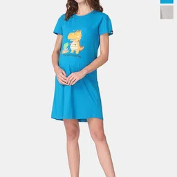 The Mom Store Pack Of 2 Graphic Printed Cotton Maternity T-Shirt Dress-image-46
