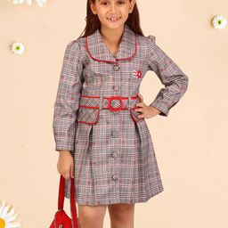 CUTECUMBER Girls Checked Belted Shirt Dress-picture-6