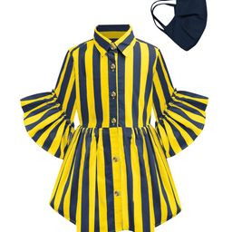 A T U N Mustard Yellow & Blue Striped Shirt Dress-image-70